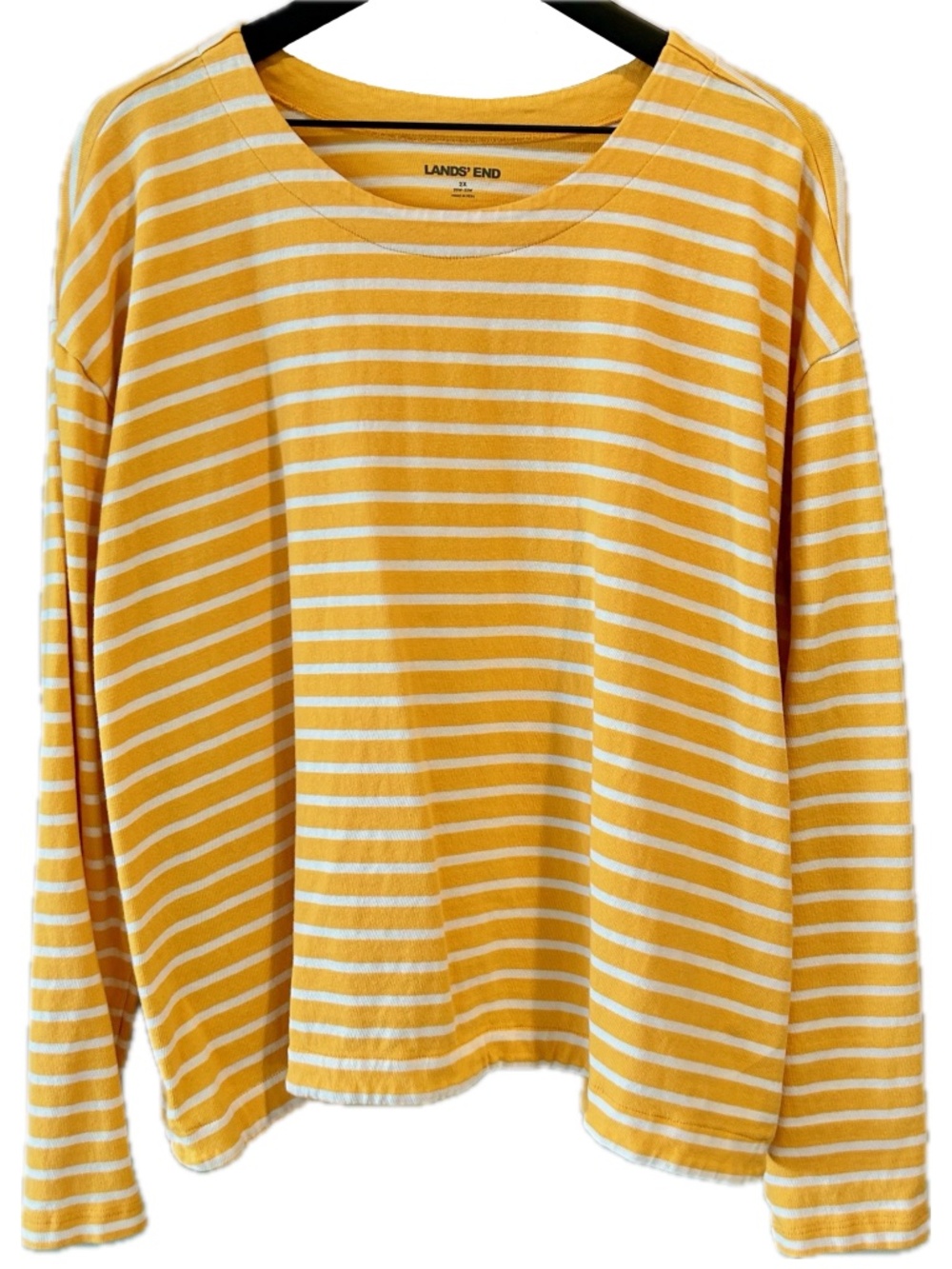 Lands’ End Women’s LS Mariner Jersey Crewneck - Mango Yellow / White Stripe - 2X